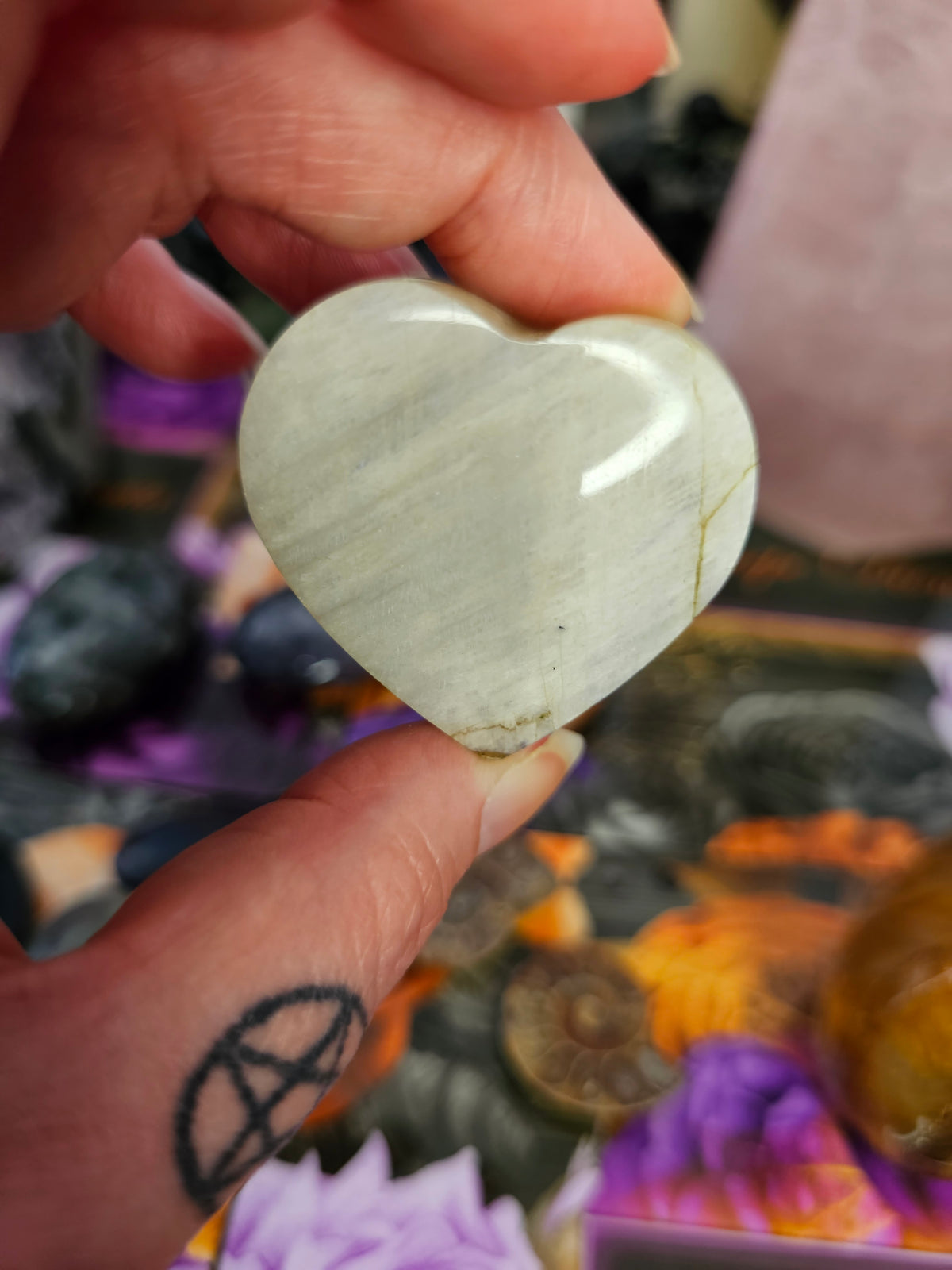 White Moonstone Heart