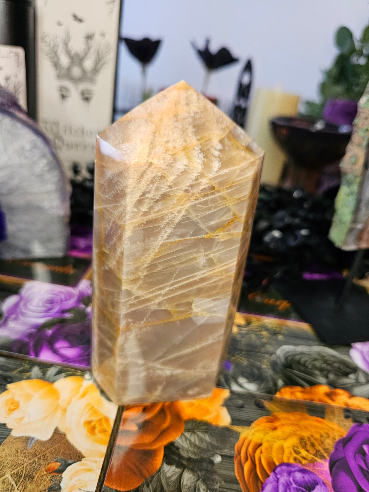 Large Peach Moonstone Tower