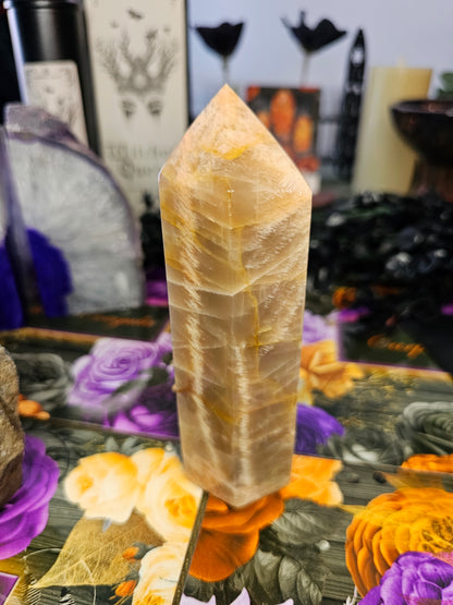 Large Peach Moonstone Tower