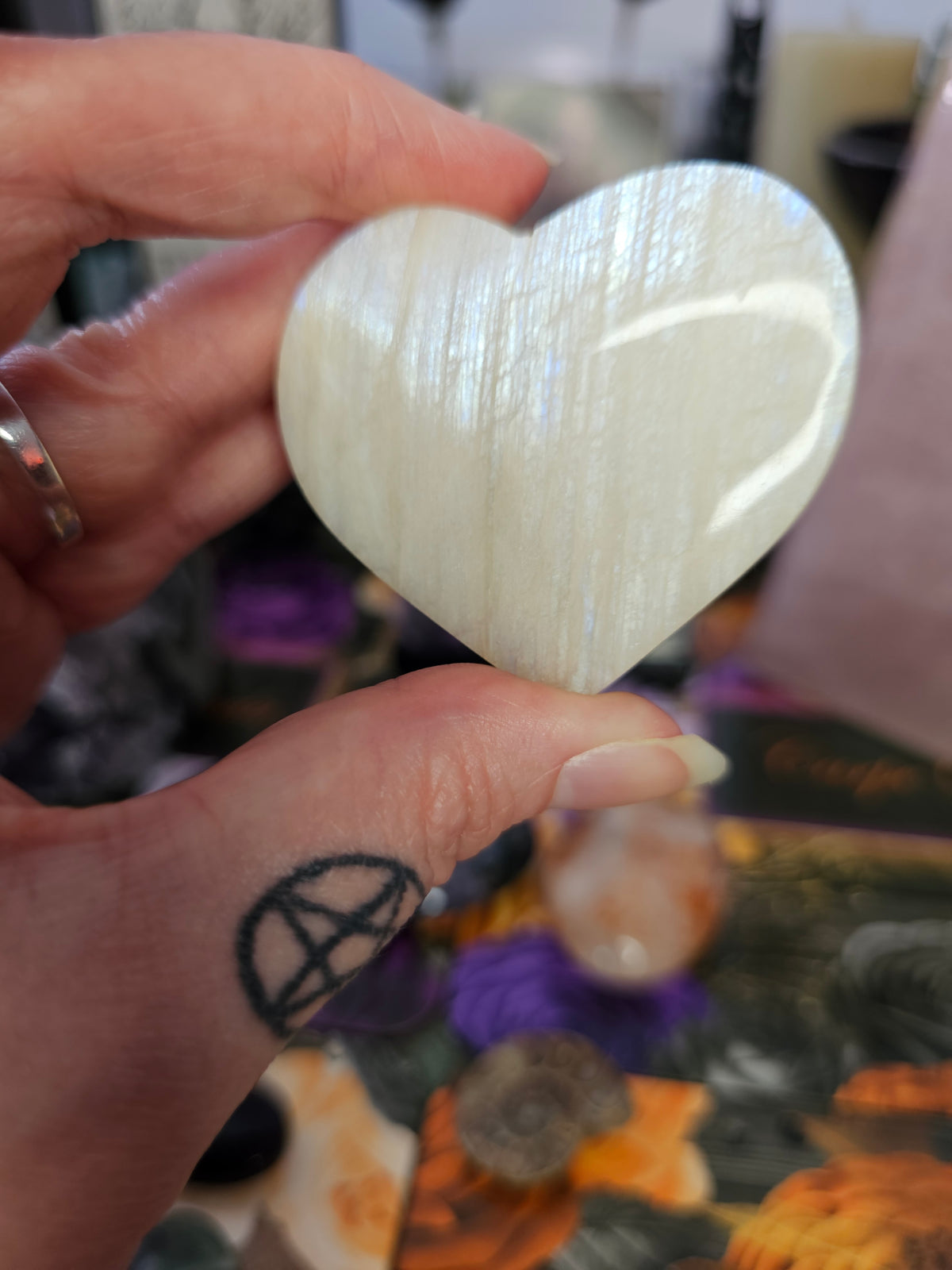 White Moonstone Heart