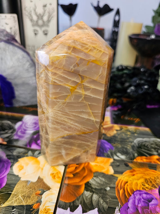 Large Peach Moonstone Tower