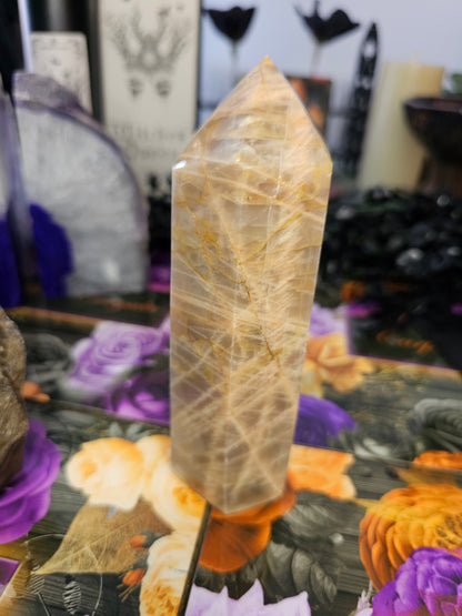Large Peach Moonstone Tower